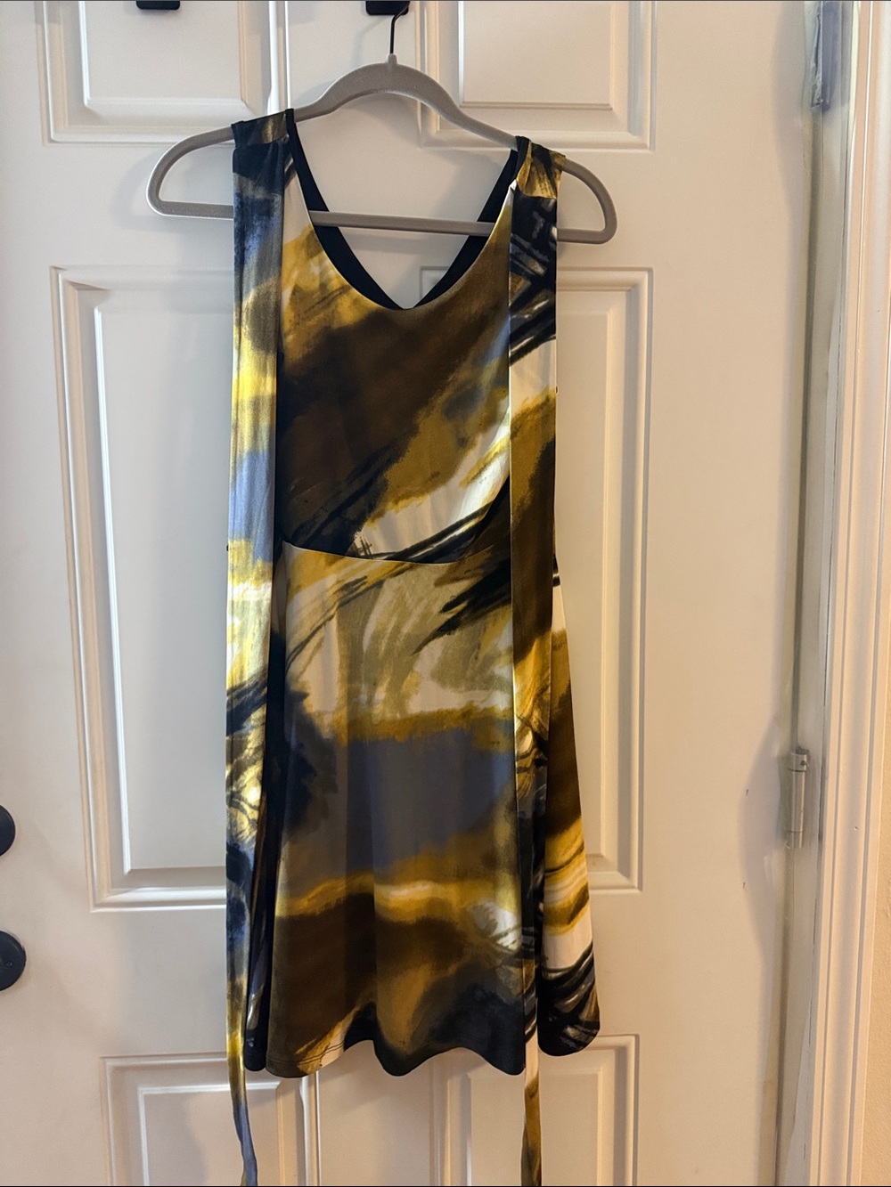 Adrienne Vittadini Abstract Brushstroke Mini Dress in Yellow and Black